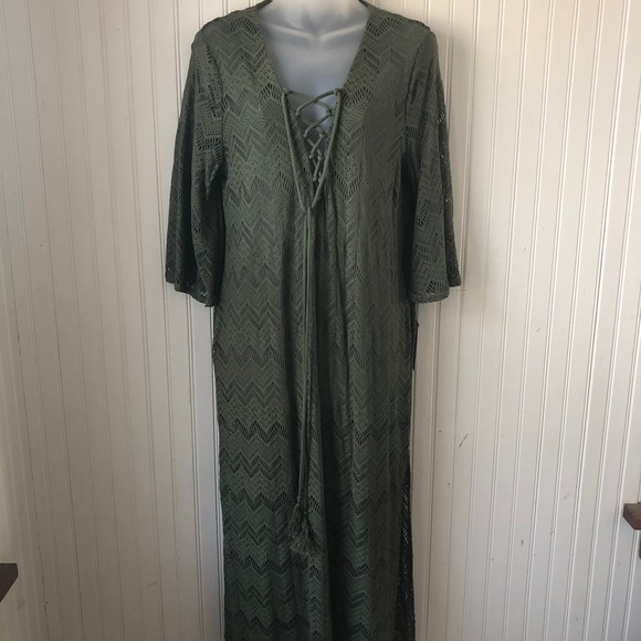 VINCE CAMUTO Retail $162 Crochet Caftan Swim Cover Up Safari Green XSmall - Picture 1 of 9